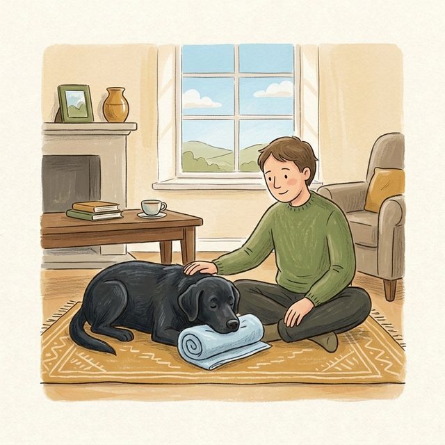 A dog gently unrolling a towel to find treats tucked inside
